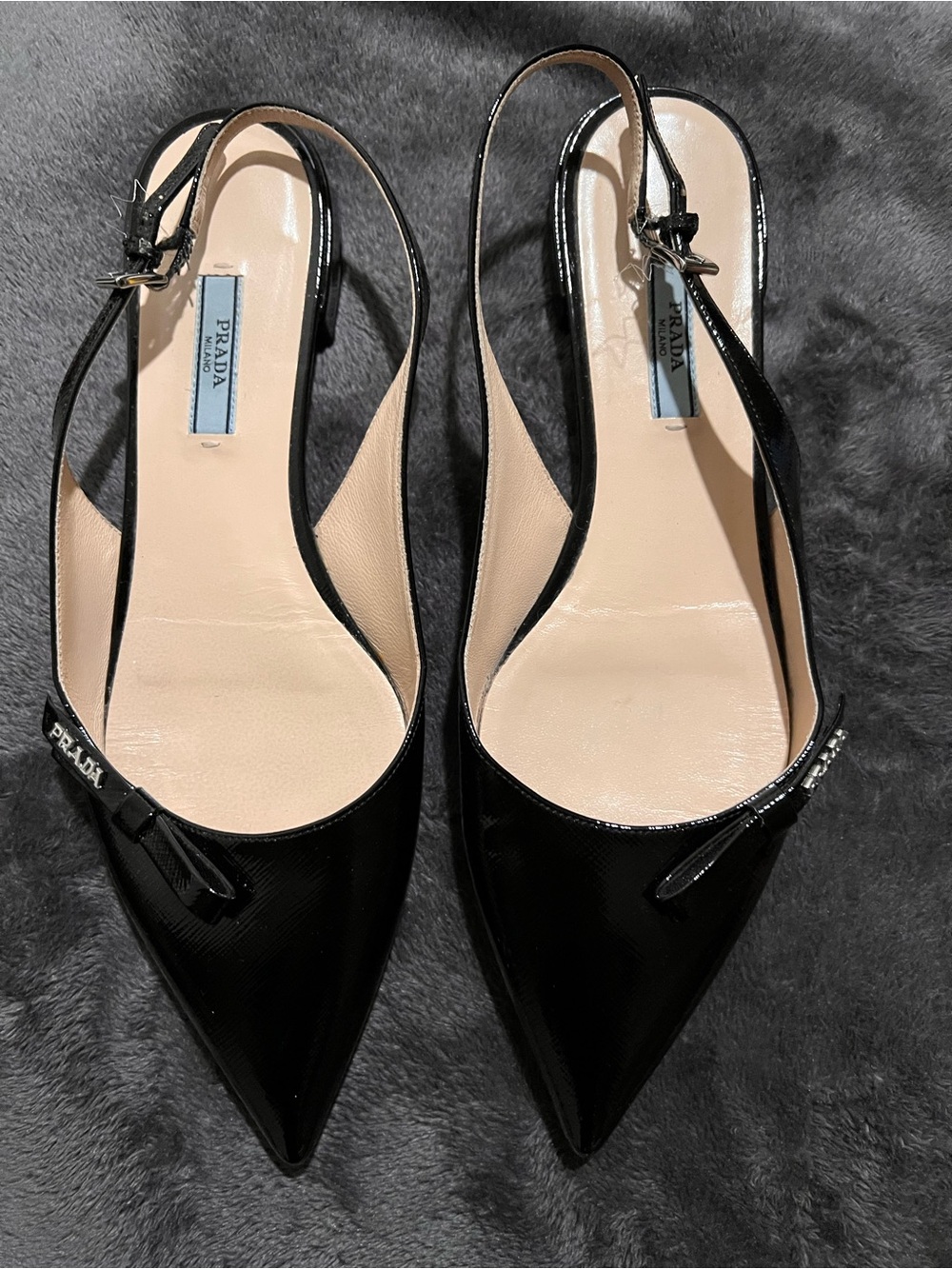 Prada Black Patent Leather Pointed Slingback Flats
